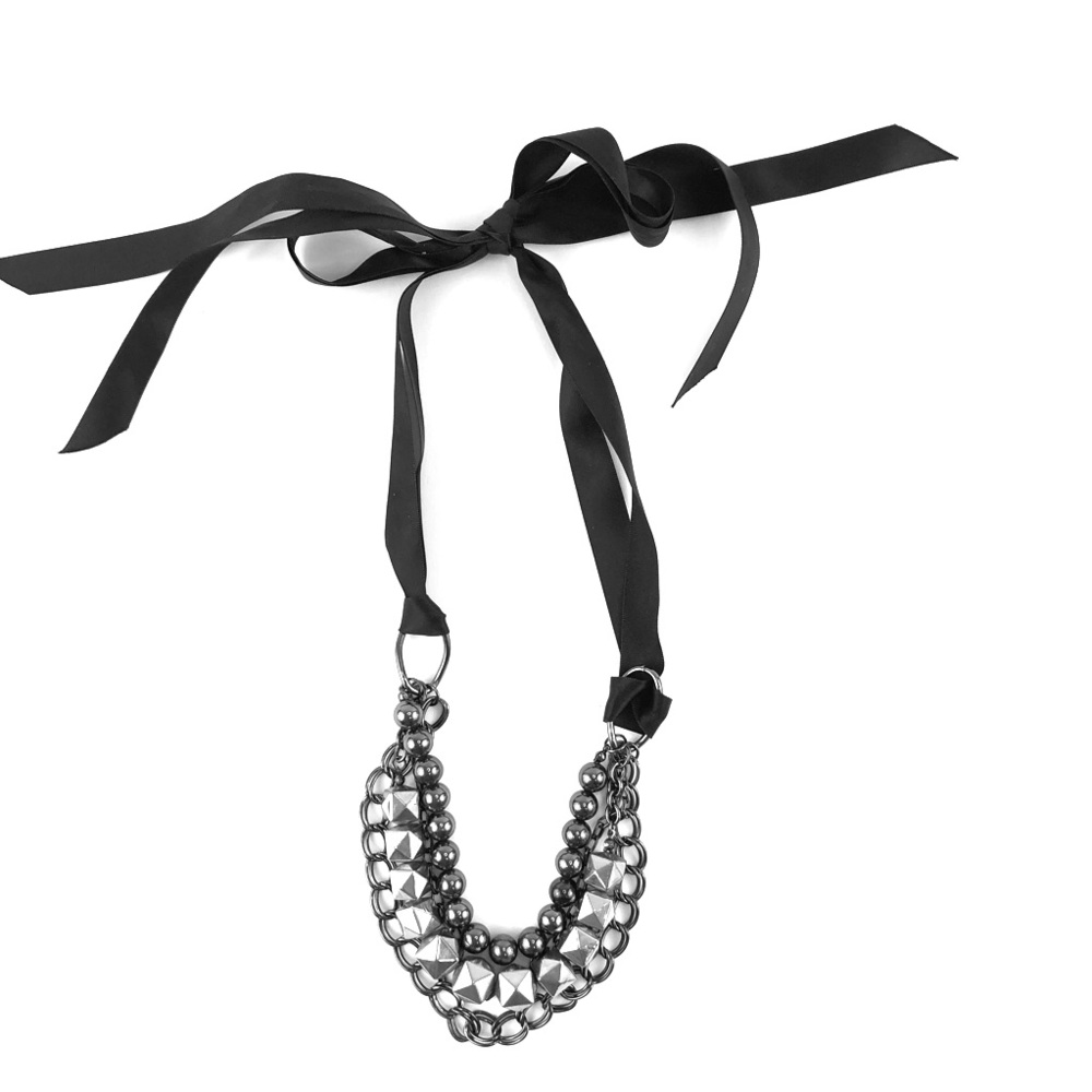 Silver Black Multi-layered Necklace